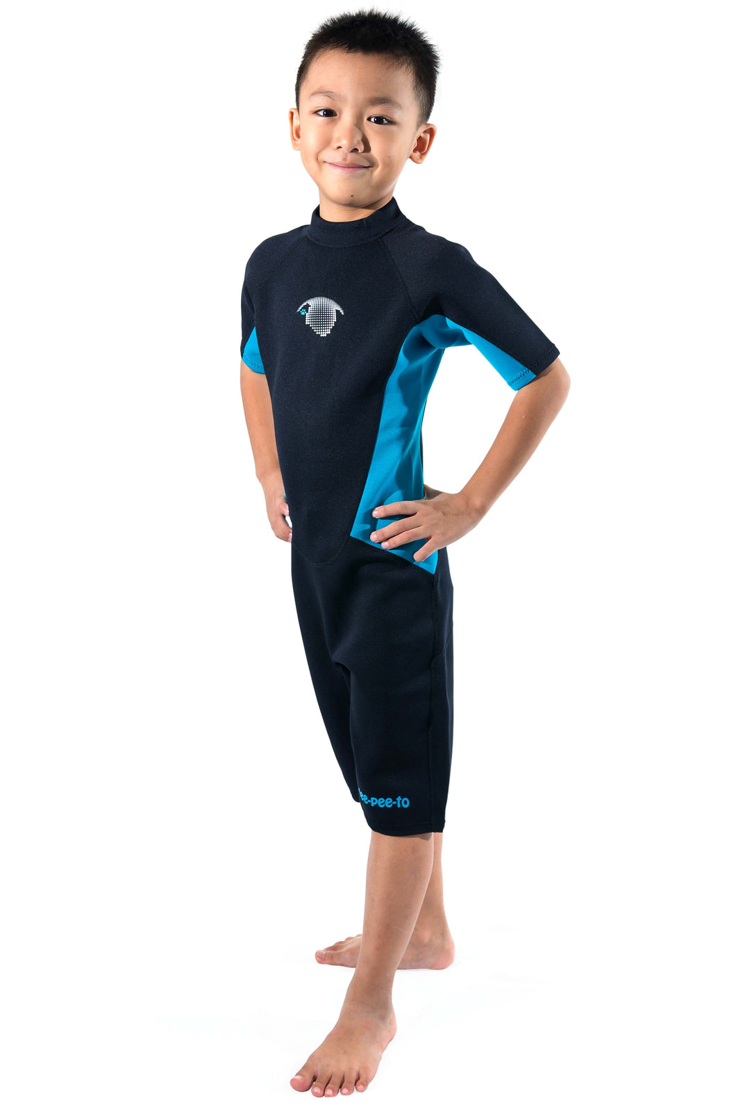 Boys Turquoise One Piece Thermal Wetsuit with back zipper